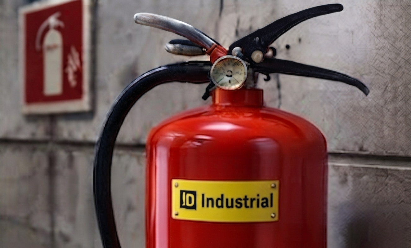 Extintor industrial con señalización de protección civil
