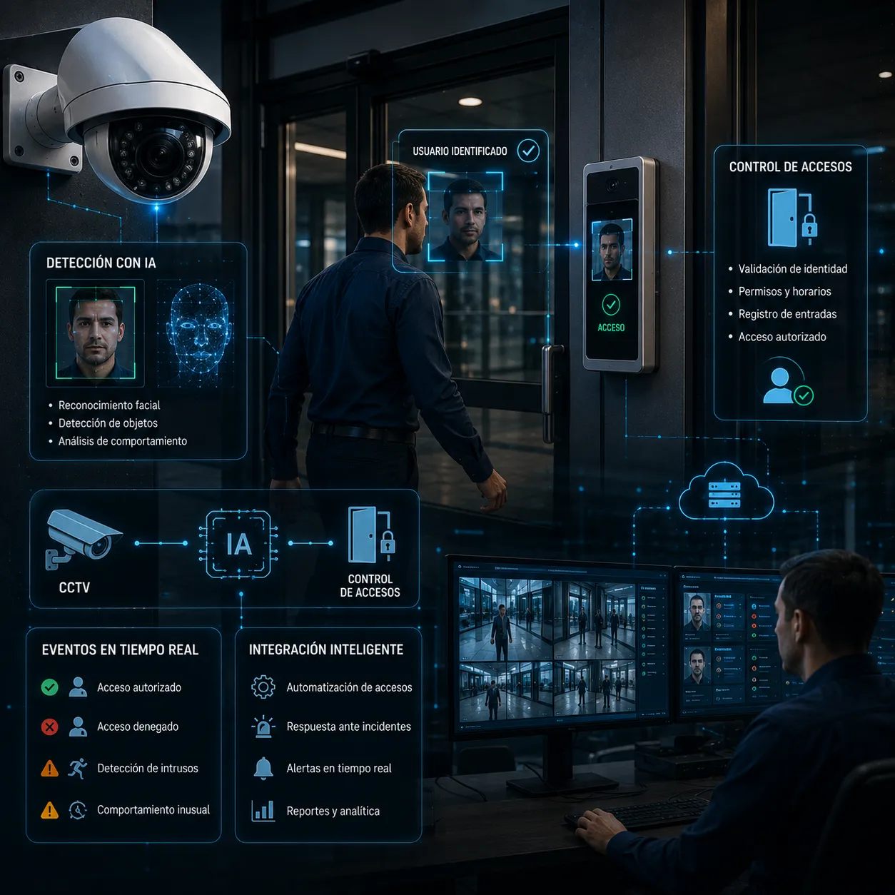 CCTV con inteligencia artificial y control de accesos