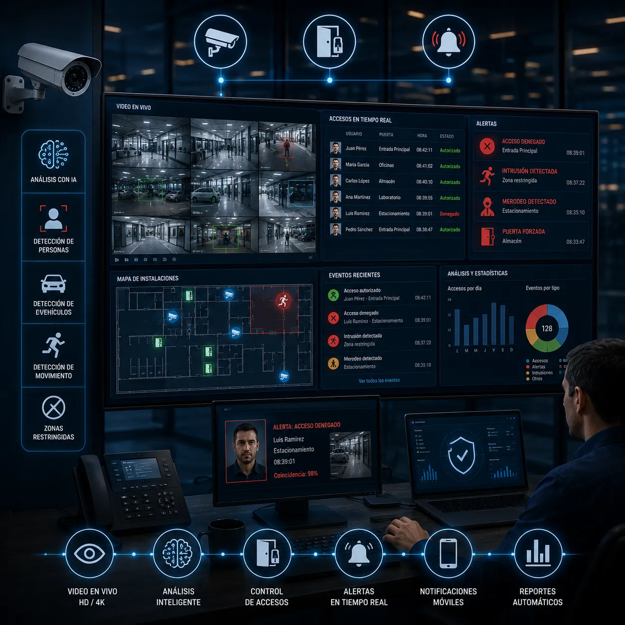 CCTV con inteligencia artificial integrado a control de accesos